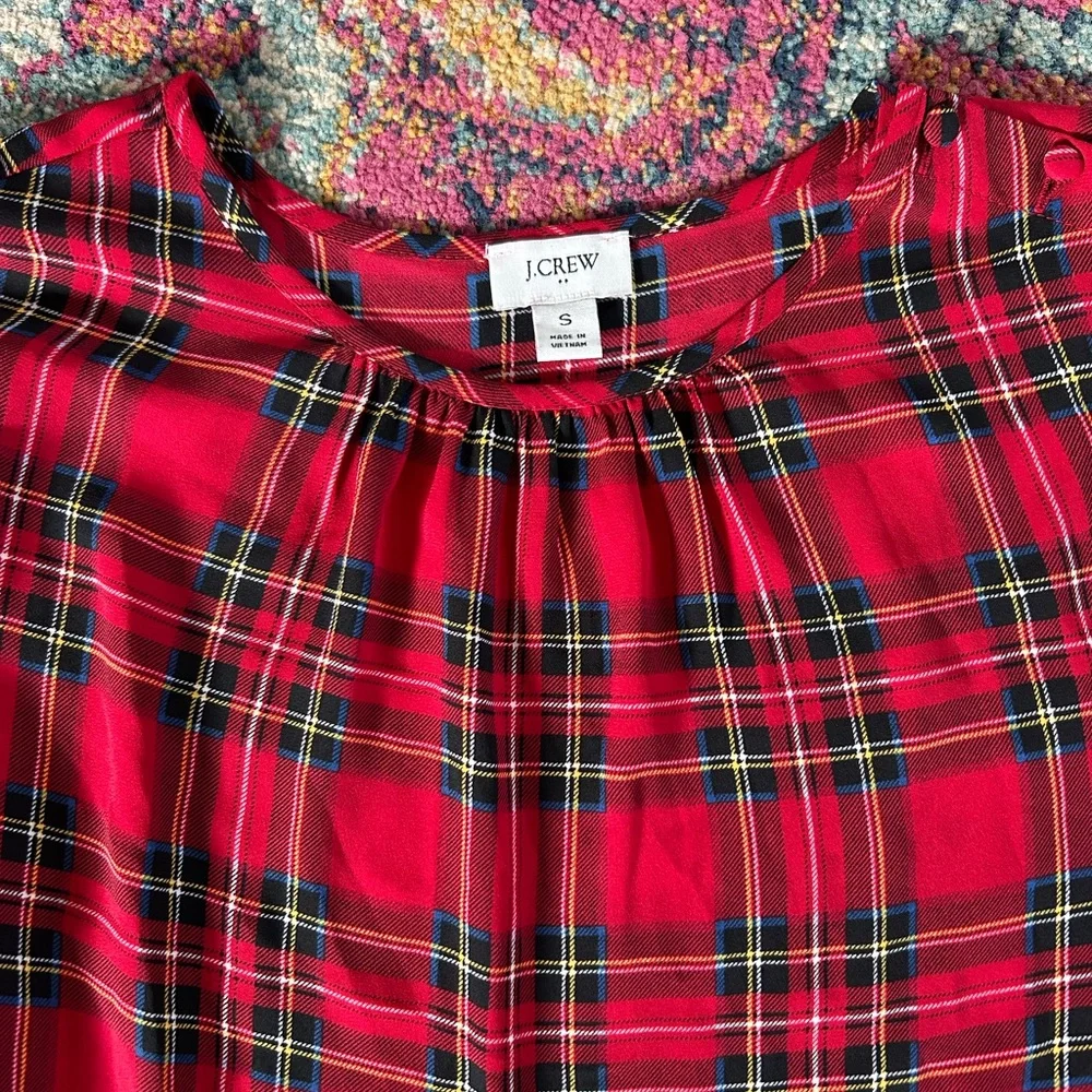 J. Crew | Women’s Red/Multi Tartan Plaid Crewneck Ruffle Sleeve Hems Top, Size S